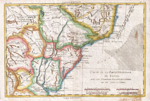 1780 Raynal and Bonne Map of Southern Brazil, Northern Argentina, Uruguay and Paraguay