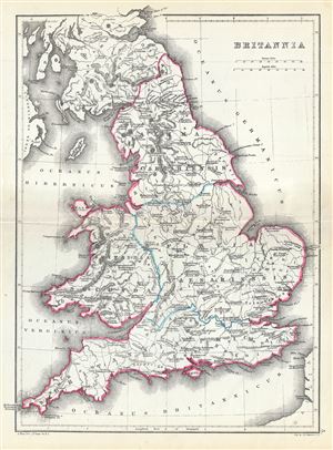 1867 Hughes Map of England in Ancient Roman Times