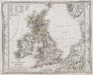 1862 Stieler Map of the British Isles ( England, Ireland, Scotland )