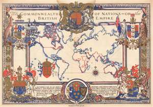 1937 Webb Pictorial Map of the World Highlighting the British Empire