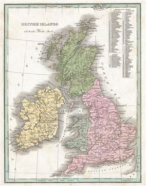 1835 Bradford Map of the British Isles (England, Scotland, Ireland, Wales)