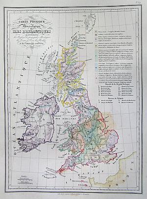 1837 Malte-Brun Map of the British Isles ( England, Scotland, Ireland )