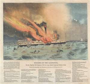 1840 Bufford View of the Burning of the Lexington, Long Island, New York