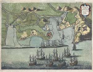 1656 Jansson Bird's Eye View of Cabo de Santo Agostinho, Brazil
