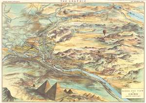 1882 Maclure and Macdonald Bird's-Eye View Map of Cairo, Egypt