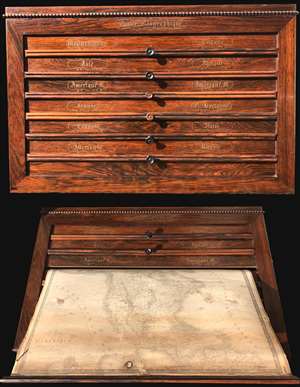 1840 Brué and Picquet Gentleman's Rosewood Map Cabinet w/12 maps