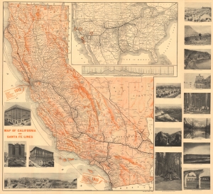 1912 Poole Bros Map of California, w/ Pictorial Vignettes