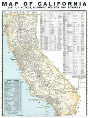 1903 Poole Brothers Railroad Map of California w/ a List of Hotels