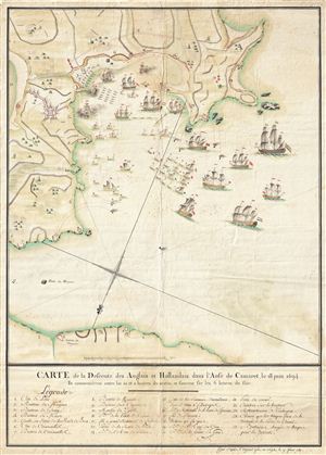 1780 Manuscript Illustration of the Battle of Camaret, France (1694)