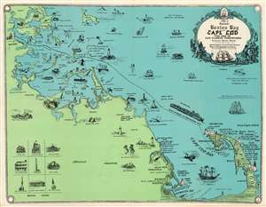 1944 Snow Pictorial Map of Boston Bay and Cape Cod