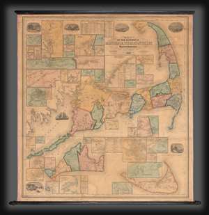 1858 Walling Wall Map of Cape Cod, Nantucket, Martha's Vineyard