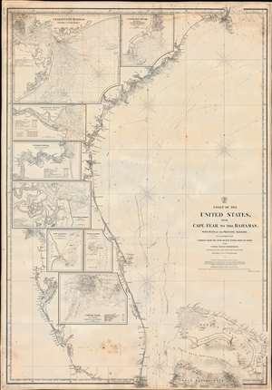 1865 Copley Nautical Chart / Map Cape Fear to Miami: Carolina, Georgia, Florida