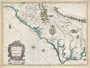1676 John Speed and F. Lamb Map of Carolina