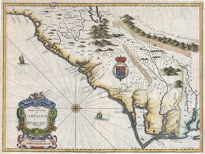 1676 John Speed Map of Carolina w/ Lederer geography