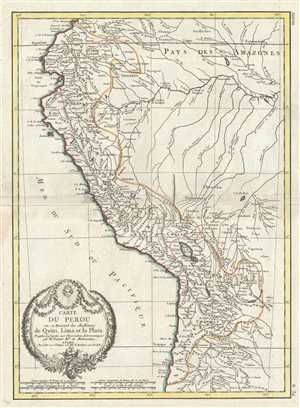 1778 Bonne Map of Peru, Ecuador, Bolivia, and the Western Amazon