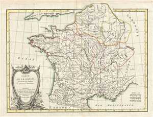 1773 Bonne Map of Gaul (Gallia) or France in Ancient Roman Times