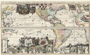 1719 Chatelain Dramatic Wall Map of the Americas and the Pacific