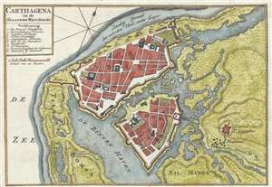 1766 Isaak Tirion Map of Cartagena, Colombia