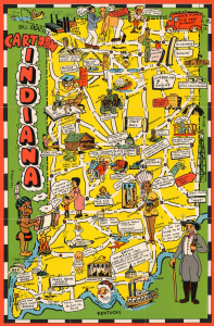 1946 Skacel Cartoon Map of Indiana