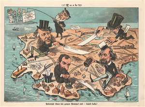 1882 Opper Political Cartoon Map of the United States Carved Up by Millionaires