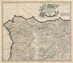 1721 De Wit Map of Northwest Spain: Old Castile, Leon, Galicia, Biscay, Navarre