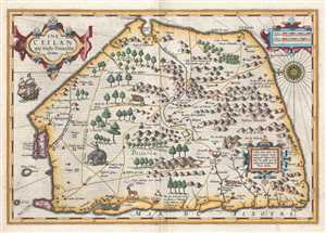 1609 Mercator and Hondius Map of Ceylon or Sri Lanka