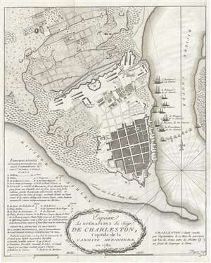1787 Picquet Map of Charleston illustrating the Siege of Charleston