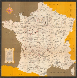 1954 Direction Generale du Tourisme Map of French Chateaux (Castles)