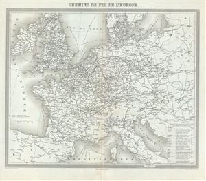 1874 Tardieu Map of Europe showing Railways