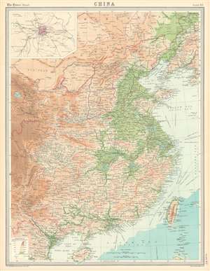 1922 Bartholomew Terrain Map of China