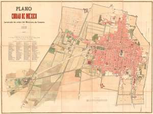 1867 Ministerio de Fomento City Plan or Map of Mexico City, Mexico