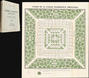 1914 Pierre Quiroule Map of the Utopian American Anarchist City w/ Book