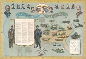 1960 Newman and Long Broadside Pictorial Map of American Civil War Battles