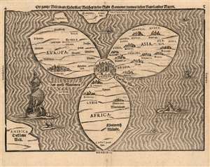 1581 Bunting Map of the World as a Clover Leaf