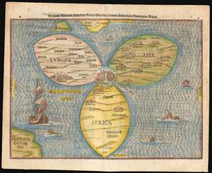 1585 Bunting Map of the World as a Clover Leaf