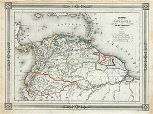 1852 Duvotenay Map of Colombia and Guyana
