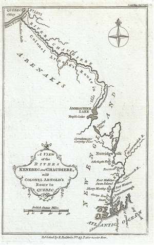 1776 Baldwin Map of Benedict Arnold's Expedition to Quebec