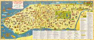1954 Moss Pictorial Map of Manhattan, New York City
