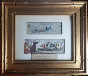 1893 Stevengraph Woven Silk Views of a Sea Rescue and Columbus Leaving Spain