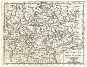1748 Vaugondy Map of the County of Tyrol, Italy and Austria