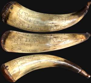 1864 Jim Reed Civil War Powder Horn with Map of Confederacy: Charleston, Savannah