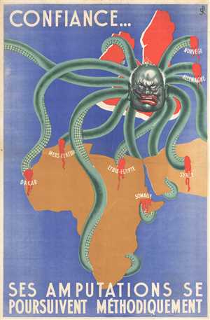 1942 SPK Vichy French Anti-British Octopus Propaganda Poster Map