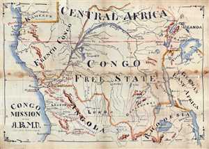 1904 Samuel Mann Manuscript Missionary Map of the Congo, on cotton cloth