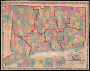 1859 Clark and Tackabury Case / Wall Map of Connecticut