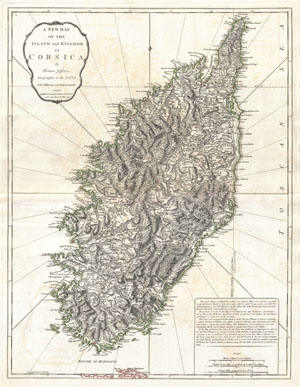 1794 Jeffreys Map of Corsica, France