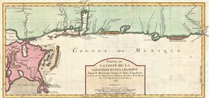 1744 Bellin Map of the Gulf Coast:  Mississippi Delta, New Orleans, Mobile Bay, St. Marks River