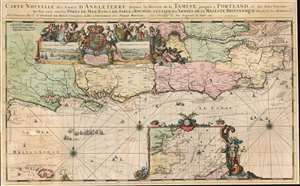 1693 De Hooghe Map of the South Coast of England Including London