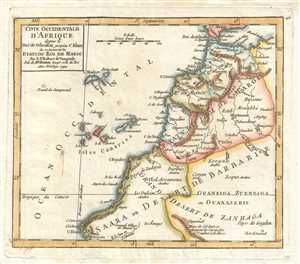 1749 Vaugondy Map of Morocco, Western Sahara, and Mauritania