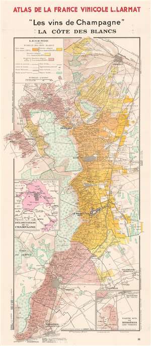 1944 Larmat Map of the Cote des Blancs Champagne Vineyards in France