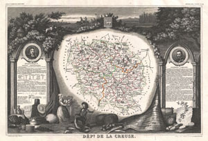 1852 Levasseur Map of the Department La Creuse, France